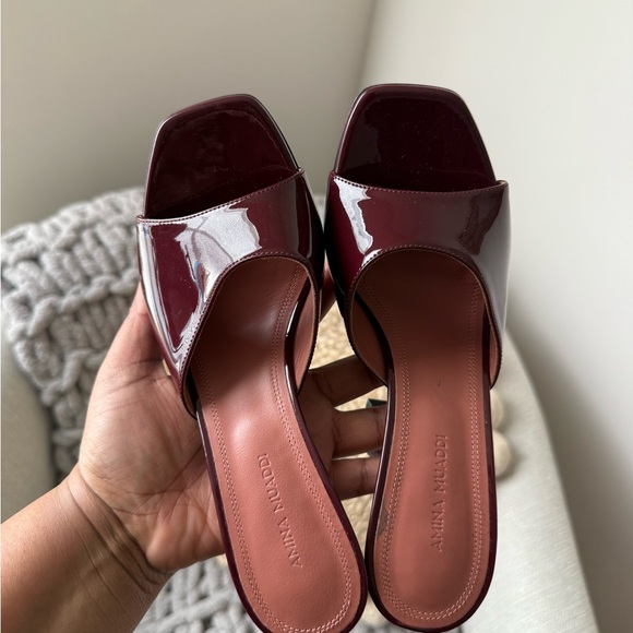 Amina Muaddi Burgundy Heels - Picture 6 of 12